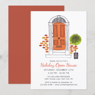 Festive Orange Door Holiday Open House   Christmas Invitation