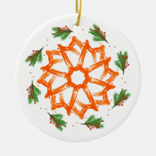 Festive Orange Floral Ceramic Ornament