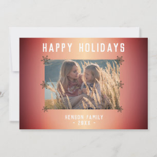 Festive Orange Metallic Snowflake Photo Christmas Holiday Card