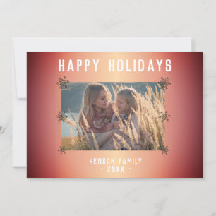 Festive Orange Metallic Snowflake Photo Christmas  Holiday Card