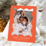 Festive Orange Retro Photo Frame Merry Christmas Holiday Card<br><div class="desc">Send festive holiday greetings to your friends and family with this trendy holiday photo card! The simple Christmas card displays your vertical photo framed in a wavy, orange retro-style frame. Personalise the minimal holiday card with a custom greeting (shown as Merry Christmas) and your family name in white lettering. The...</div>