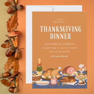 Festive Orange Thanksgiving Dinner Invitation