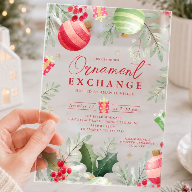 Festive Ornament Exchange Christmas Acrylic Invitations (Creator Uploaded)