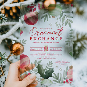 Festive Ornament Exchange Christmas Acrylic Invitations