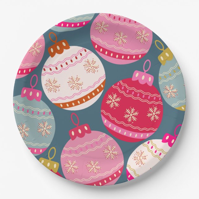 Festive Ornaments Christmas Paper Plate (Front)
