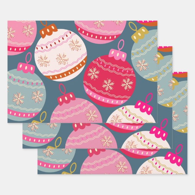 Festive Ornaments Christmas Wrapping Paper Sheet (Set)