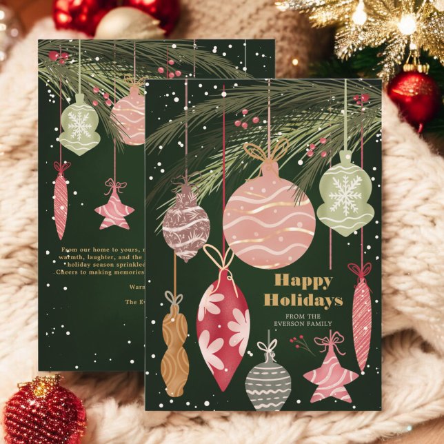 Festive Ornaments Happy Holidays Illustrations Holiday Card (Festive Ornaments Happy Holidays Illustrations Holiday Card)