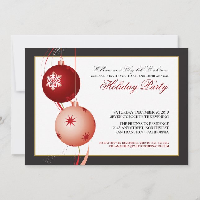 Festive Ornaments Holiday Party Invitation (black) (Front)