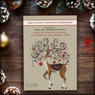 Festive Ornaments Reindeer Fun Custom Christmas  Invitation