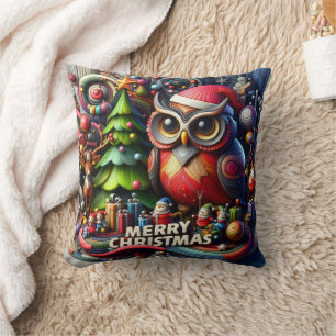 Festive owl and friends celebrate Christmas joy Cushion