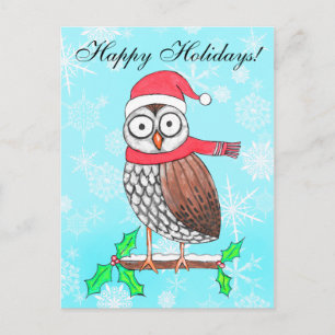 Festive Owl Holiday Greeting Postcard