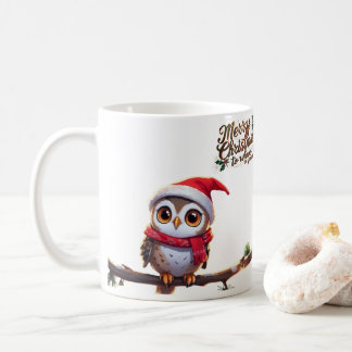 Festive Owl in a Santa Hat Coffee Mug