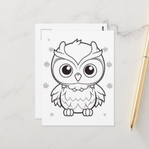 Festive owl kids colouring  postcard