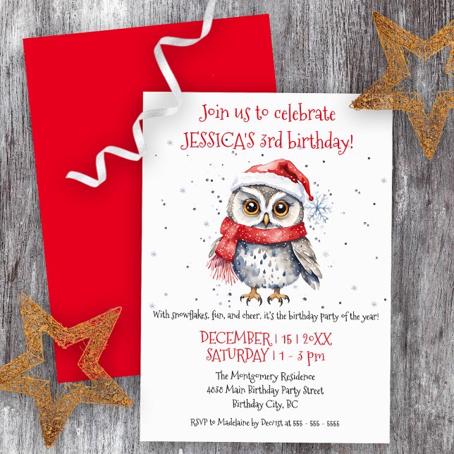 Festive Owl Winter Wonderland Birthday Celebration Invitation (Creator Uploaded)