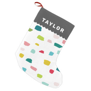 FESTIVE PAINT DABS colourful fun bold bright grey Small Christmas Stocking