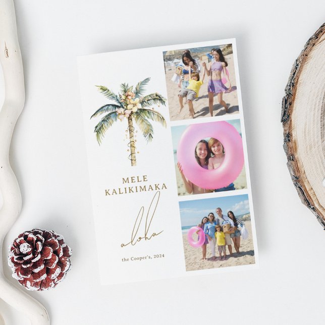 Festive Palm Tree Mele Kalikimaka Hawaiian Photo Holiday Card (Creator Uploaded)