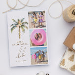 Festive Palm Tree Mele Kalikimaka Hawaiian Photo Holiday Card<br><div class="desc">Tropical holiday photo card features "Mele Kalikimaka, " the Hawaiian Christmas greeting,  with a watercolor decorated palm tree,  3 of your favourite beach or vacation photos. All text is easily customised using the template provided.</div>