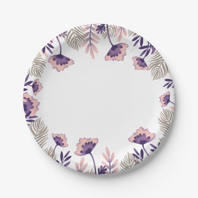 Festive paper plate with a delicate floral pattern (Front)