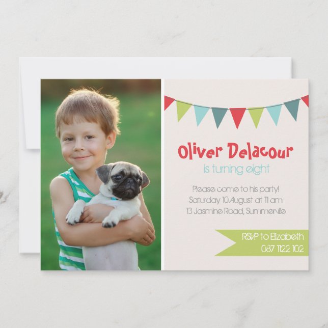 Festive Party Banner Photo Birthday Invitations (Front)