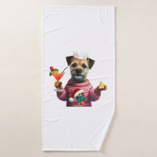 Festive Party Border Terrier Bath Towel