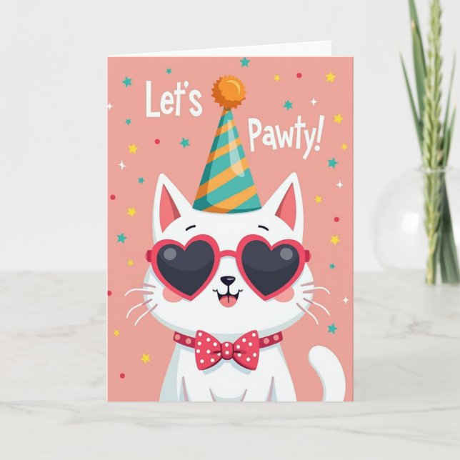Festive Party Cat Card (Front)