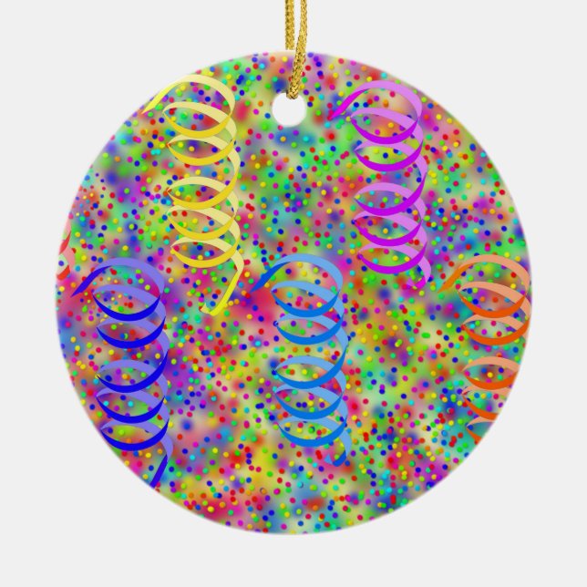 Festive Party Confetti Pattern Ceramic Ornament (Front)