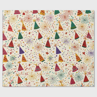 Festive Party Hats & Fireworks Seamless Pattern  Wrapping Paper