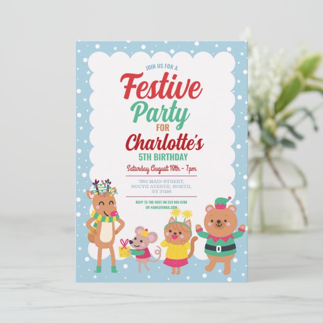 Festive Party Invite Snowman Christmas Tree (Standing Front)