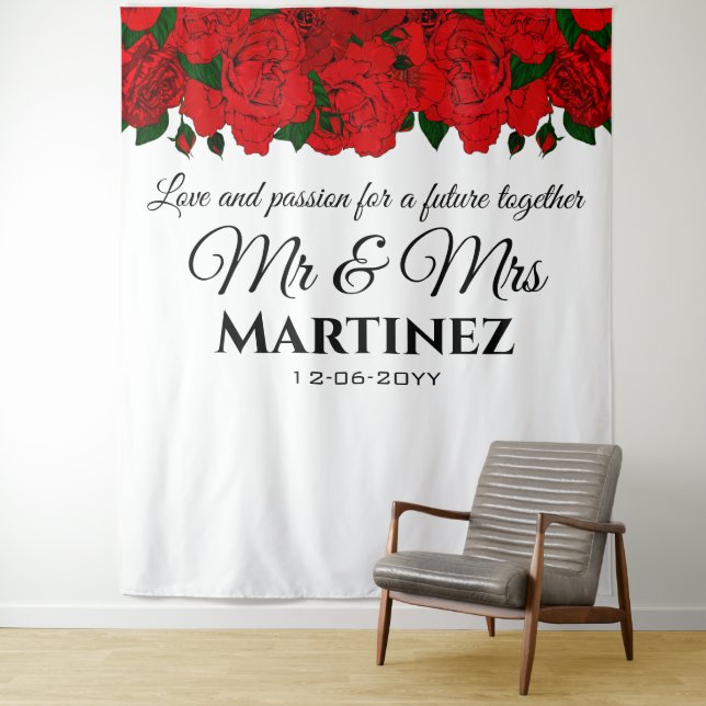 Festive Passion Red Roses Mr and Mrs Wedding Tapes Tapestry (In Situ)