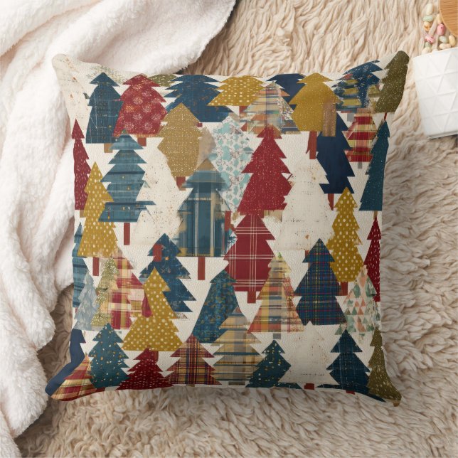Festive Patchwork Christmas Tree Pattern (2) Cushion (Blanket)