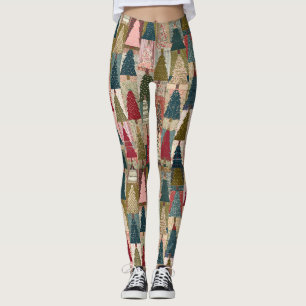 Festive Patchwork Christmas Tree Pattern (3) Leggings