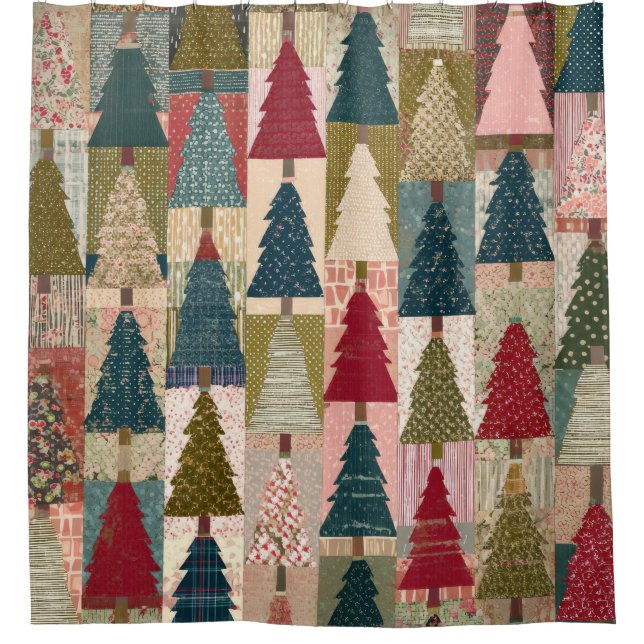 Festive Patchwork Christmas Tree Pattern (3) Shower Curtain (Front)