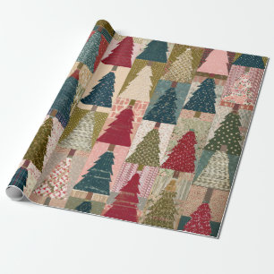 Festive Patchwork Christmas Tree Pattern (3) Wrapping Paper