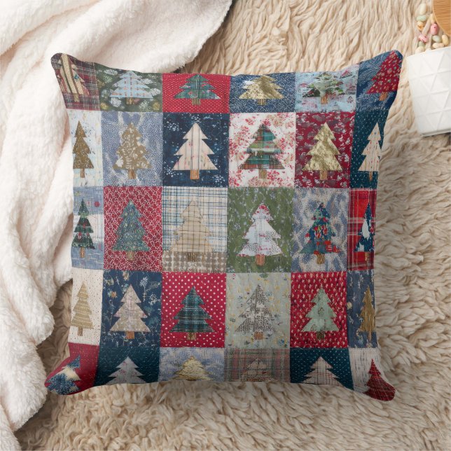 Festive Patchwork Christmas Tree Pattern (4) Cushion (Blanket)