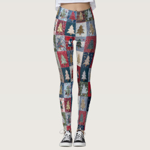 Festive Patchwork Christmas Tree Pattern (4) Leggings