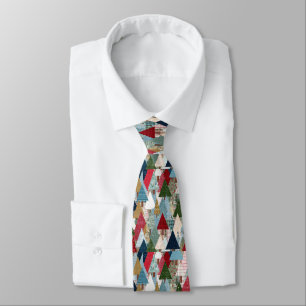Festive Patchwork Christmas Tree Pattern Tie