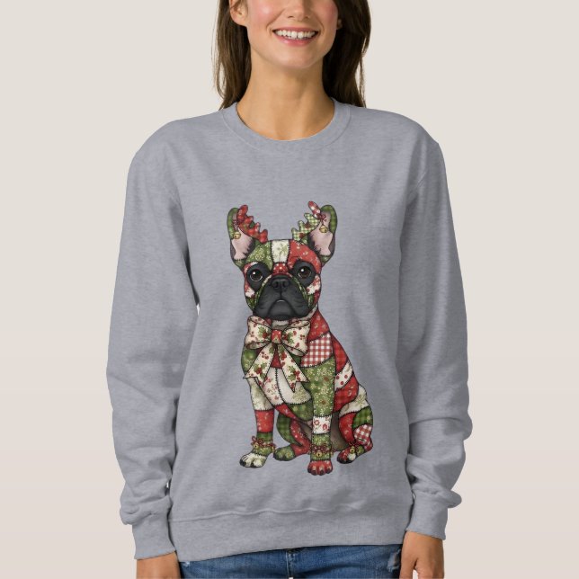 Festive Patchwork French Bulldog Christmas Sweatshirt (Front)