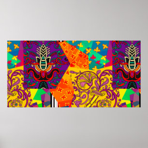Festive patchwork in indian, turkish, italian, por poster