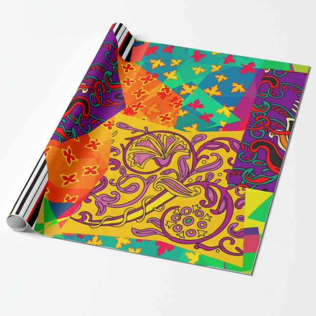 Festive patchwork in indian, turkish, italian, por wrapping paper (Unrolled)