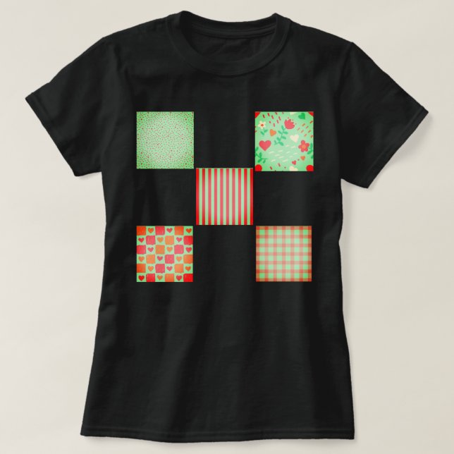Festive Patchwork Quilt Pattern T-Shirt (Design Front)