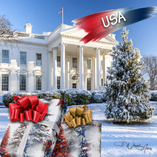 Festive Patriotic Christmas Trees Wrapping Paper