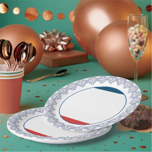 Festive Patterened Border with Red and Blue Accent Paper Plate
