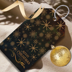 Festive Pattern BLACK GOLD Merry Christmas Gift Tags