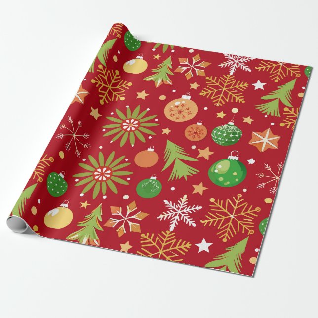 Festive Pattern Featuring Christmas Ornaments Wrapping Paper (Unrolled)