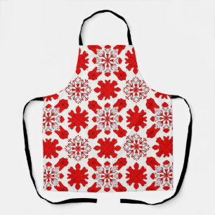Festive Pattern of Red and White Snowflakes Apron