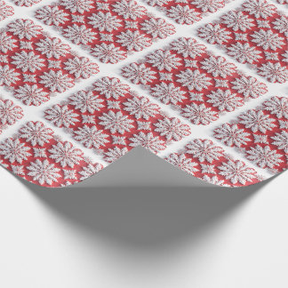 Festive Pattern of Red and White Snowflakes Wrapping Paper
