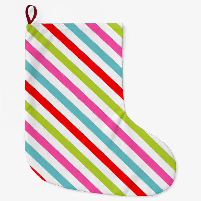 Festive Pattern – Retro Holiday Stripes Large Christmas Stocking (Front)