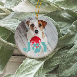 Festive Paws   Pet Photo Ceramic Ornament