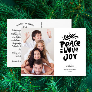 Festive Peace Love Joy, Family Photo Christmas Postcard