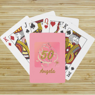 Festive Peachy Fifty Year Birthday Commemoration P Playing Cards